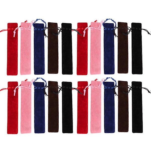 25 stk. dobbeltsidet flannelsnorpose Pen Etui Holder Vaskbar Gave Blyantpose Opbevaringspose Børsteholder
