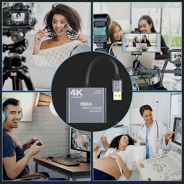 4K 1080P HDMI-kompatibel till USB 3.0 Video Audio Loop Out Hög Klarhet 1080p60 Capture Card Adapter