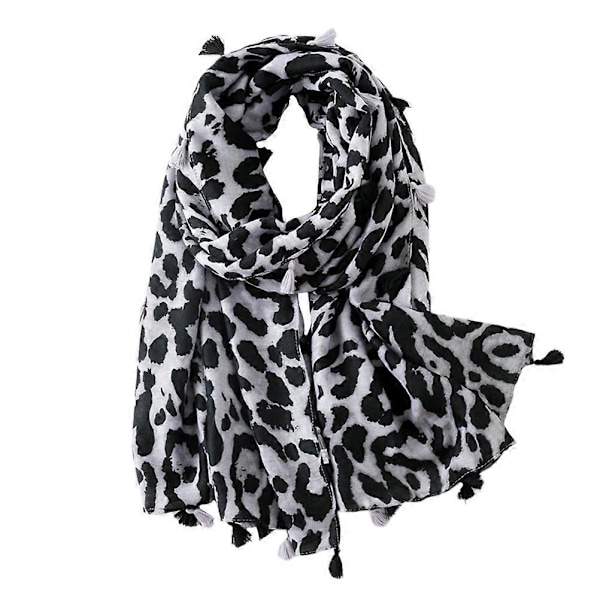 Lång damscarf Dubbel Bomullssjal Present Leopardsjal Grå