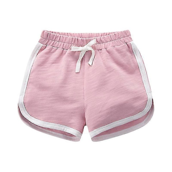 Pojkar Flickor 100% Bomull Sportshorts Sommar Kontrast Kantning Delfin Shorts Barn Atletisk Gym Kläder Pink 9T