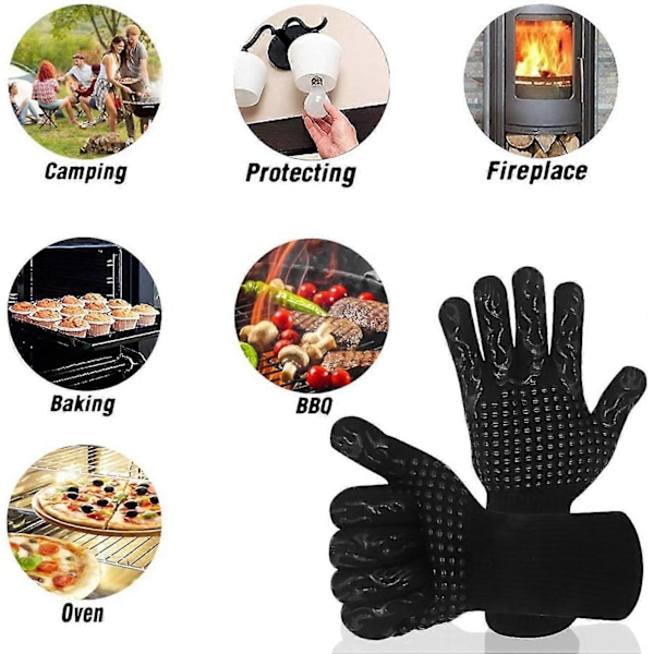 BBQ-handskar, 1472/800 Värmebeständiga Ugnsvantar, Halkfria Brandsäkra Handskar För BBQ, Matlagning, Bakning, Grillning, Svetsning (svart-stor storlek)