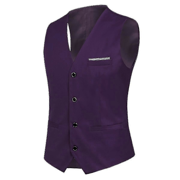 Herre Jakkesæt Business Casual 3-delt Jakkesæt Blazer Bukser Vest 9 Farver Purple M
