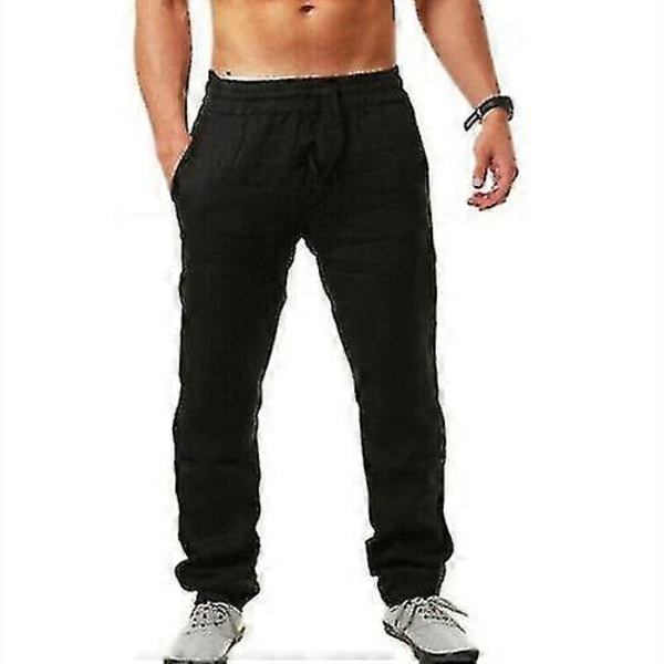 Herr Casual Bomull Linne Lös Harem Byxor Strand Yoga Hippie Byxor Black 4XL