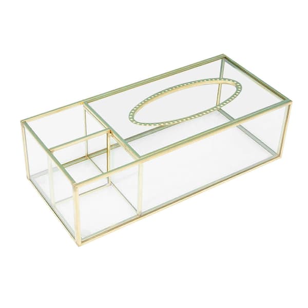Guld Tissue Box Rektangulär Klar Glas Pappers Tissue Box För Hem Tissue Dispenser Geometriskt Glas
