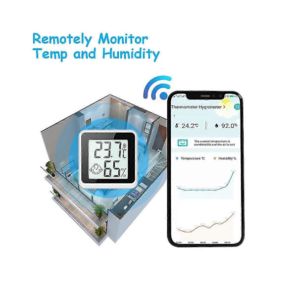 Bluetooth-kompatibelt Termometer LCD Digital Temperatur Sensor Fugtighedsmåler Indendørs Hygrometer Me