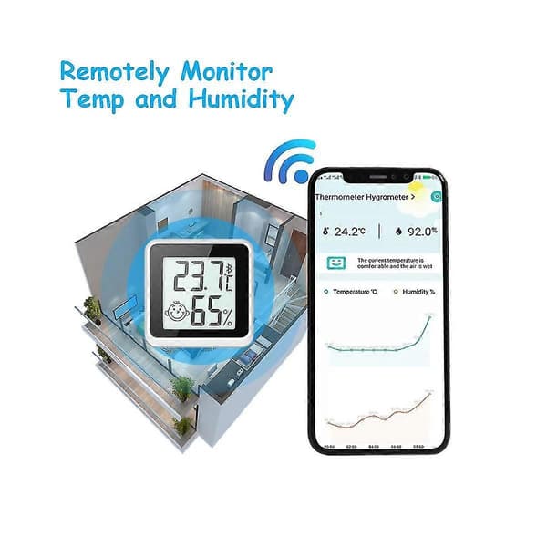Bluetooth-kompatibelt Termometer LCD Digital Temperatur Sensor Fuktighetsmåler Innendørs Hygrometer Me