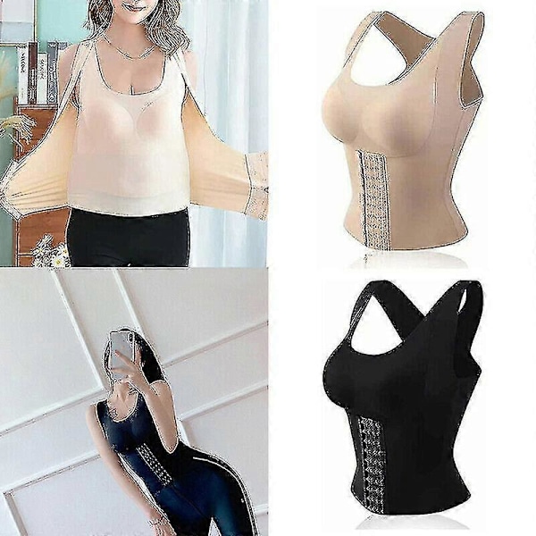 Shapewear för kvinnor 3-i-1 Korsettformande Linne Midja Knäppt BH Shapewear Beige M