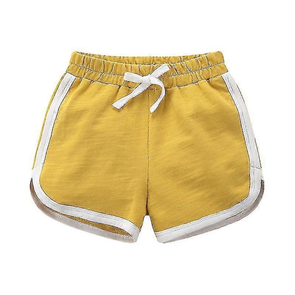 Pojkar Flickor 100% Bomull Sportshorts Sommar Kontrast Kantning Delfin Shorts Barn Atletisk Gym Kläder Yellow 3T