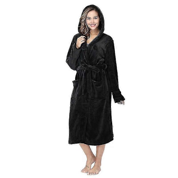 Dame Varm Fleece Vinter Morgenkåbe, Lang Plys Badekåbe Green S