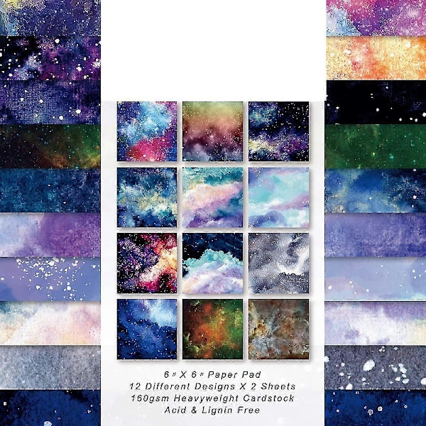 Scrapbook Pappersblock, 24 Ark Blandat Färgat Papper, 15 x 15 cm A