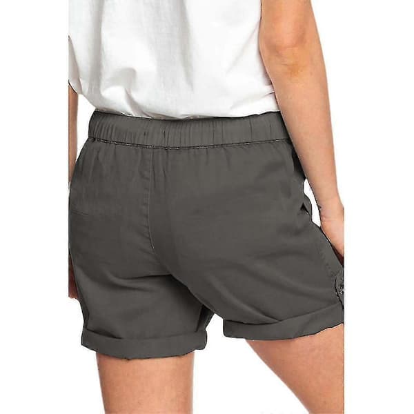 Sommarshorts för damer med elastisk midja, dragsko och cargofickor Dark Gray M