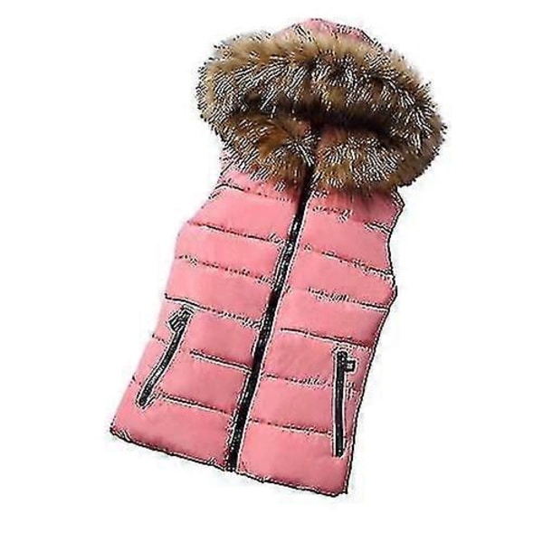 Dame Puffer Vest Vatteret Afslappet Varm Vinter Vest Aftagelig Hætte Jakke Frakke RED XL