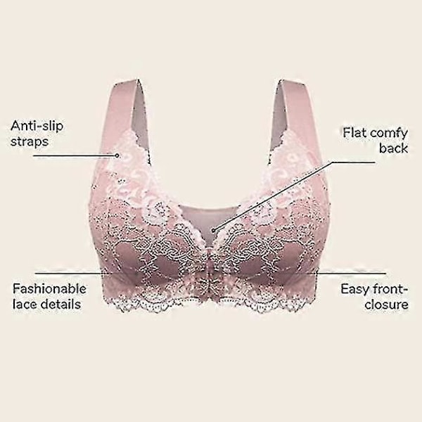 Dam Plus Size Frontknäppning Spets Hållningskorrigerande BH Bekväm Sömlös Full Coverage BH Pink 3XL