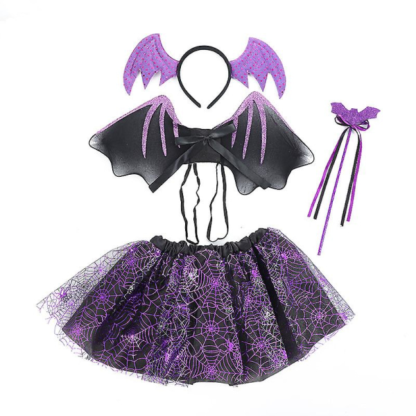 Flickor Lila Bat Fancy Dress Up Spindelnät Häxa Barn Spider Set Halloween kostym C