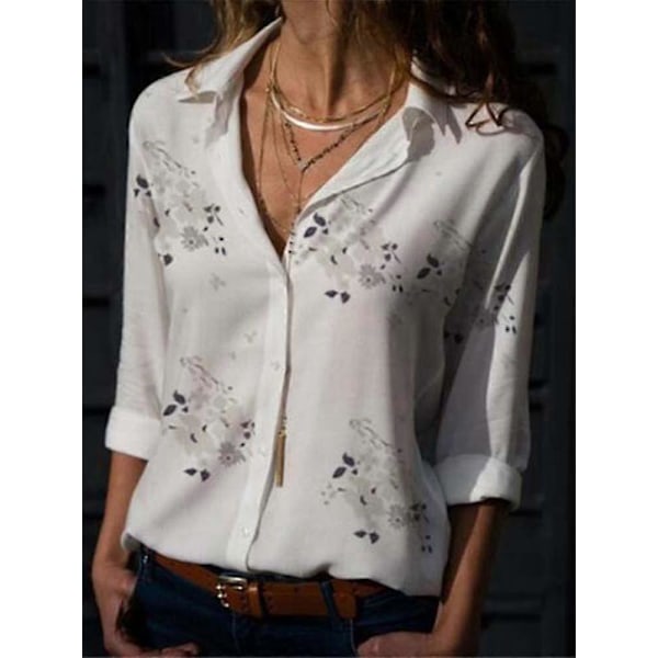 Elegant Chiffonbluse til Kvinder i Store Størrelser med Nedfaldskrave - 2023 Afslappet og Arbejdstøj i 5xl Pink-long sleeve XXL