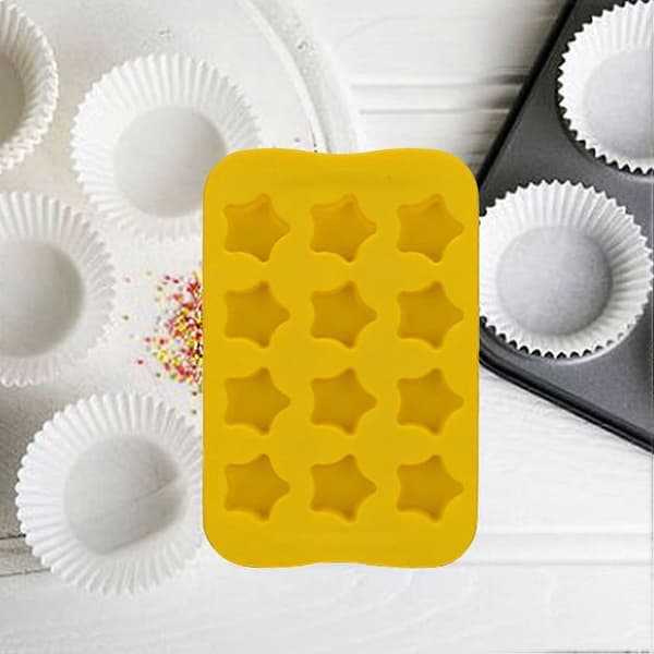 DIY 12 Hål Isbitsform Stjärnformad Istillverkningsform Chokladform Kökstillbehör (Gul)