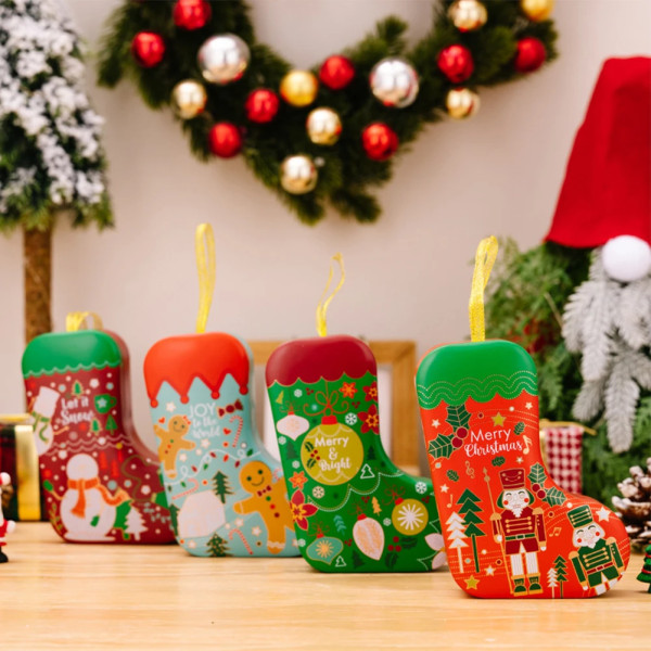 Julgodisburk julsocka formad godiskaka Snack Choklad presentförpackning burkbehållare jul nyår 2023 Navidad style 2