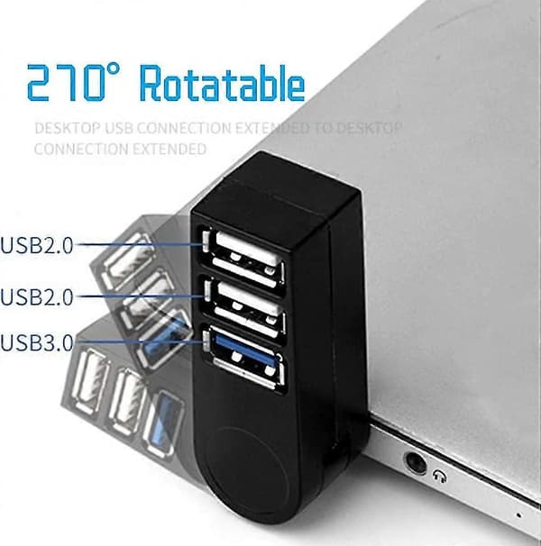 USB til 3 USB-porter 270 Roterbar Ultra Slim USB-splitter for MacBook Notebook PC USB Flash Drive HDD