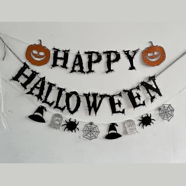 Glitter Happy Halloween Banner Svart Och Vit Spökgirlang Happy Halloween Girlang Med Pumpa Halloween Girlang För Spiselkrans Happy Halloween F