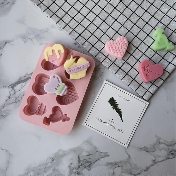 Hjerteform DIY Kakeform Silikon 6 Hulrom Valentinsdag Godteriform for Baking