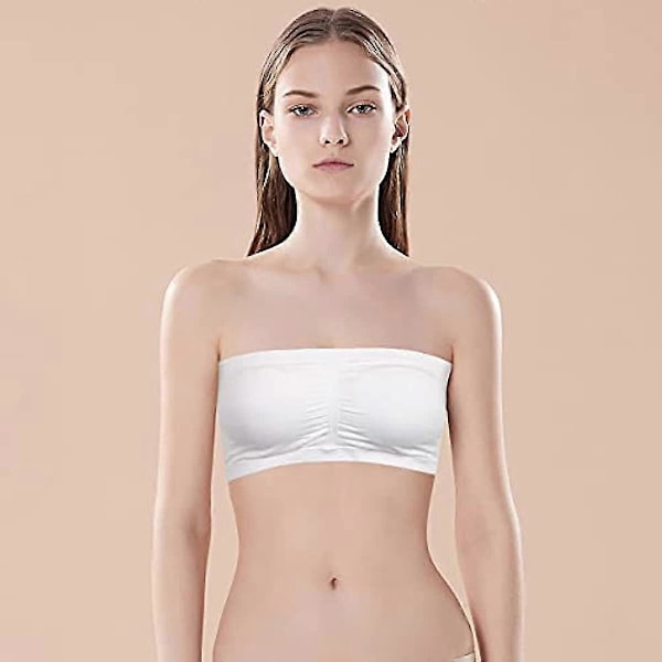 3 Pakker Stroppeløse BH-er for Kvinner, Dame Bandeau BH, Polstret Sømløs Crop BH Myk Komfort Trådløs Bralette White 2XL