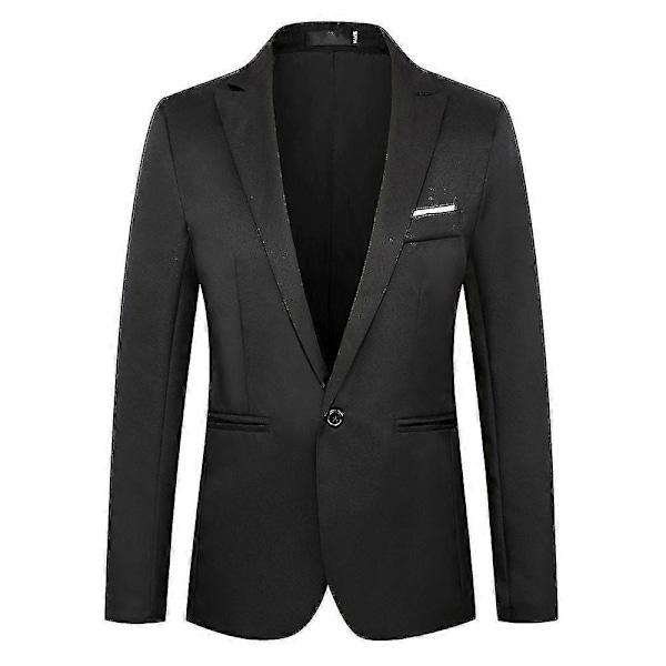 Enkelknäppt formell kavaj för män med spetsigt slag, businesskostymjacka Black 3XL