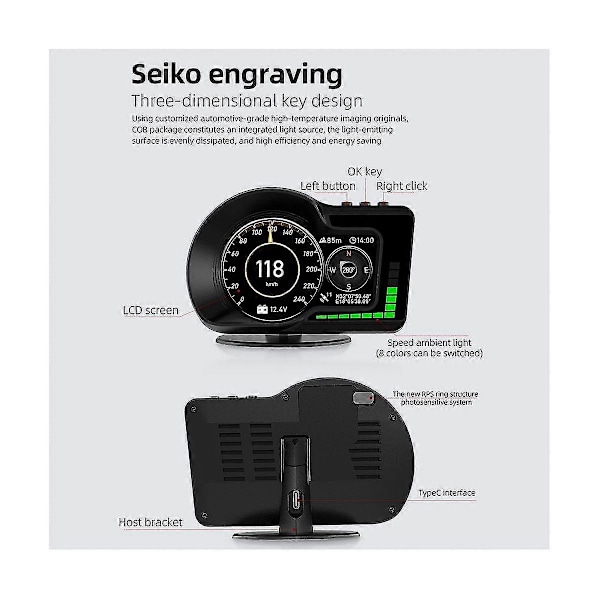 Obd2 Eobd Funct LCD-näyttö Obd+gps Hud Autotietokone Automittari Kaikille Autoille