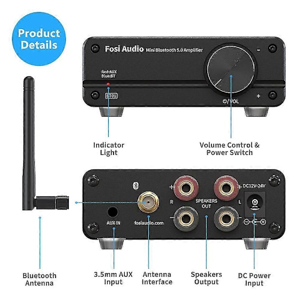 Audio Bt01 Bluetooth 5.0 Lydforstærker 2 Kanal Klasse D Mini Hifi Integreret Digital Effektforstærker F