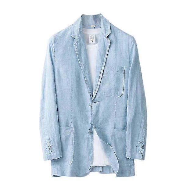 Miesten pellavablazer kevyt takki kaksinappinen Light Blue L