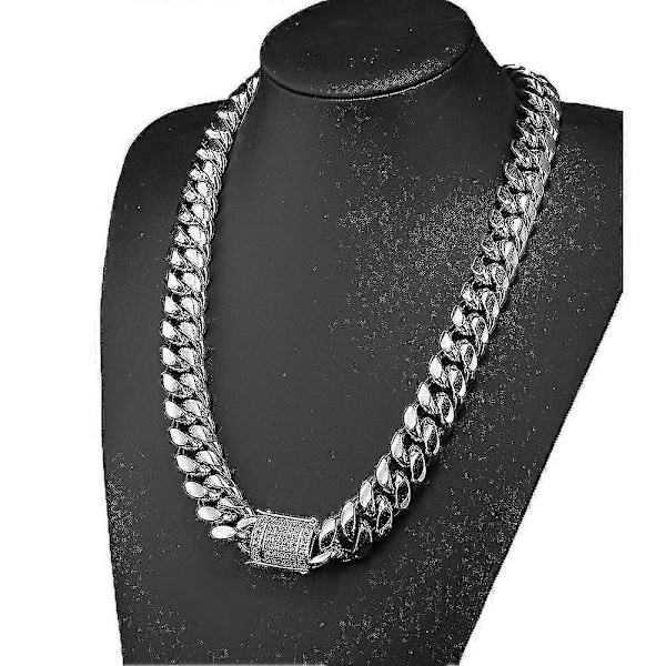10-18mm Bred Kubansk Länk Halsband i Rostfritt Stål Tung Kedja För Herr Smycken 18mm 24inch