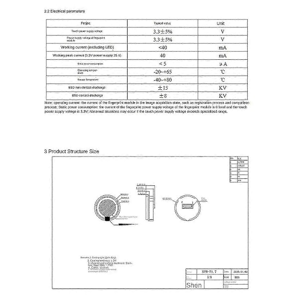 Sfm-v1.7 Integrert Halvleder Fingeravtrykksensor Modul