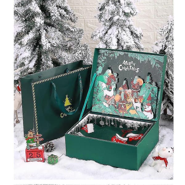 Julklappsförpackning - Julkort Presentförpackningar med lock för inslagning av presenter Green