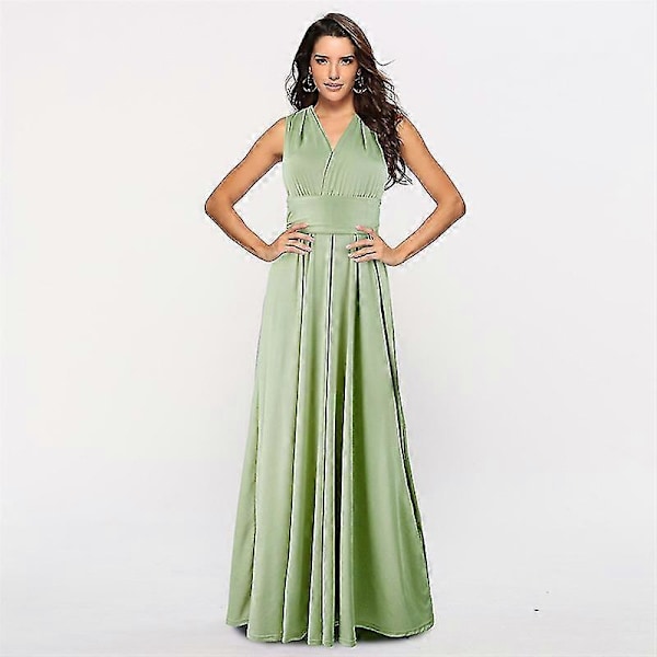 Kvinners Aften Multi Way Wrap Brudepike Formell Lang Maxi Kjole Ysm2035 Grass Green M