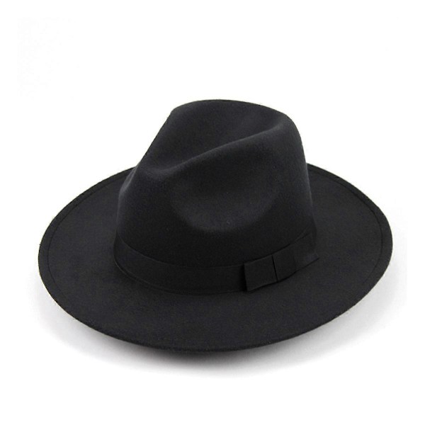 Klassisk Unisex Struktureret Uld Fedora Hat til Mænd og Kvinder (Sort)