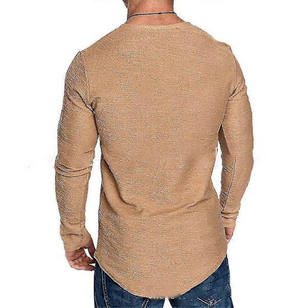 Miesten yksivärinen pyöreäkauluksinen t-paita, rento, pitkähihainen, slim fit, lihaksia korostava Khaki XL