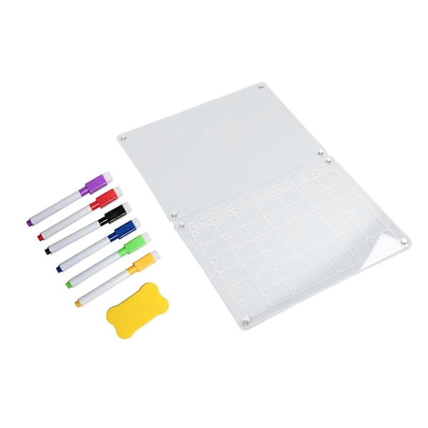 Magnetisk Akrylkalender Återanvändbar Klar Whiteboard Kylskåpsmagnet med 6 Pennor 1 Tavelsudd för Månads-, Vecko- och Daglig Planering