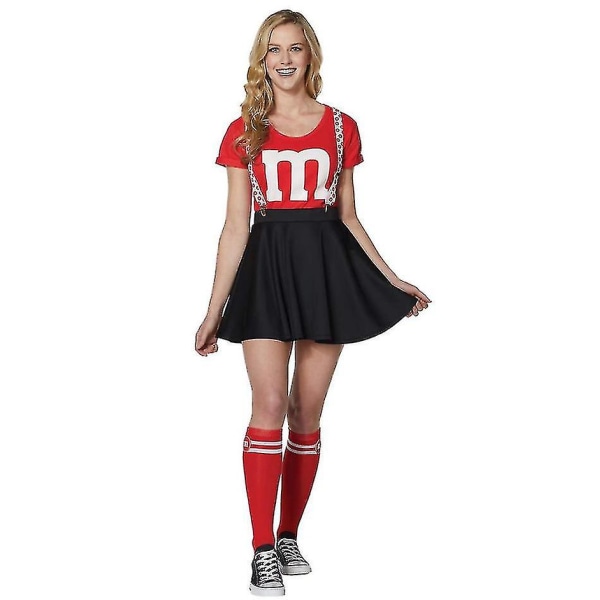 Skolflickor Musikfest Halloween Cheerleader Kostym Maskeradklänning för Kvinnor Red L