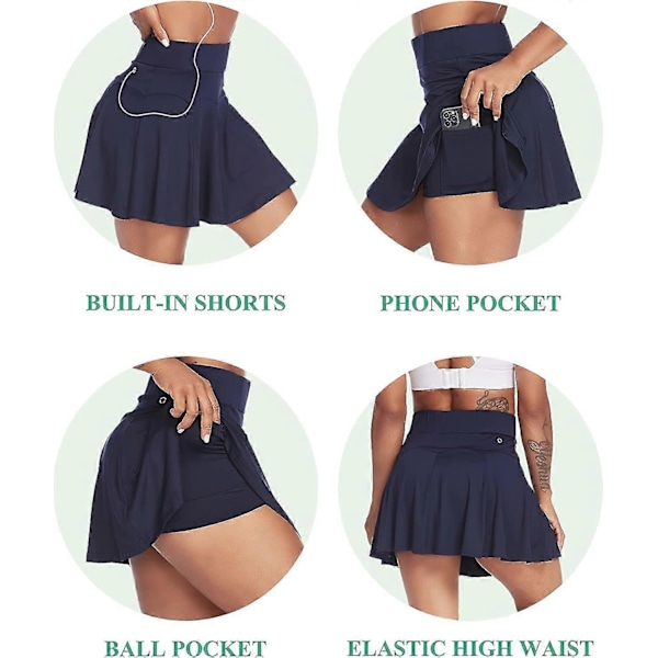 Tennisnederdele til kvinder. Svømme-tennisnederdele med indbyggede indershorts Bikini High Waisted S-2xl Style1 L