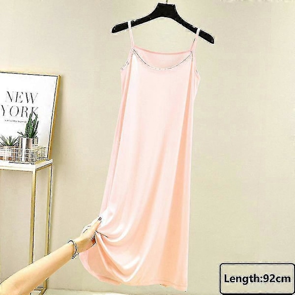 Sömlös hel underklänning under klänning dam sommar plus size ärmlös is silke underkjol underkjol sexig smal axelband nattlinne_h Pink-92cm XL Weight(65-80kg)