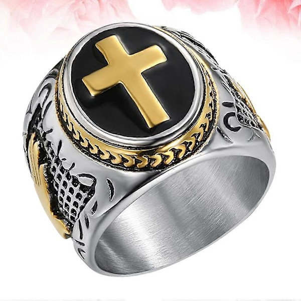 1 st Retro Krucifix Herrring Korsband Ring Rostfritt Stål Ring Fingerdekoration för Män Pojkar (Gyllene)