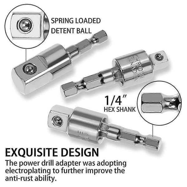 3-pakning Slagfast Socket Adapter 360-graders Universalledd Svivel Socket Sett, Socket Til Drill Adapter