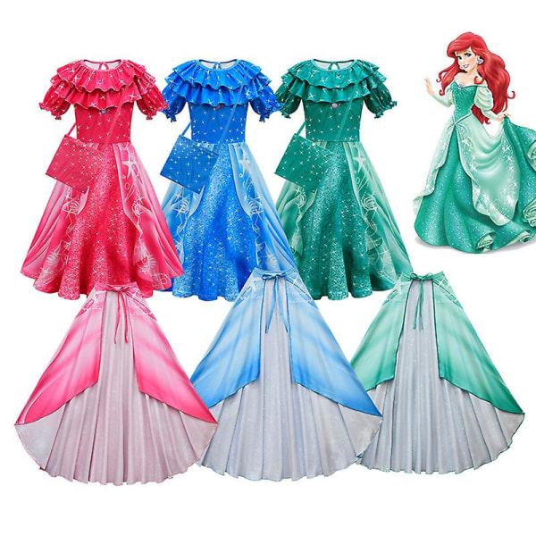 Flickor Askungen Klänning Glad Purim Födelsedagsfest Kläder för tjejer Halloween Cosplay Ariel Barn Prinsessdräkt 3-10 år 997 blue-3pcs 110 (4-5T)