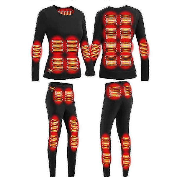 Talvinen lämmitetty lämpötakki 28 aluetta, retkeilypaidat, hiihtoasut, lämmitysvaatteet, lämmitetyt alusvaatteet Women black Set XXL