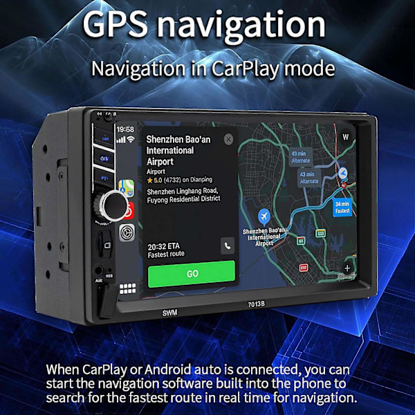 2 Din 7 tuuman autoradio autostereo Bluetooth Mp5-soitin Carplay Android Auto Usb Fm -kosketusnäytöllä