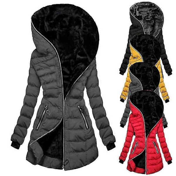 Vinterjakke Ensfarget Glidelåslukking Smal Midje Hette Quiltet Dame Overfrakk for Utendørs s202412121099 Black 2XL