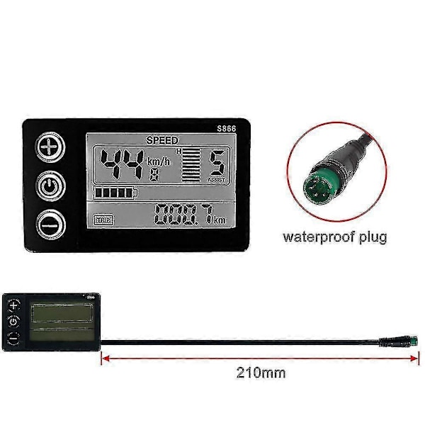 S866 Sähköpyörän LCD-näyttö 24v 36v 48v E-pyörä Sähköpotkulaudan Näyttömittari Ohjauspaneeli Vedenpitävällä Pistokkeella