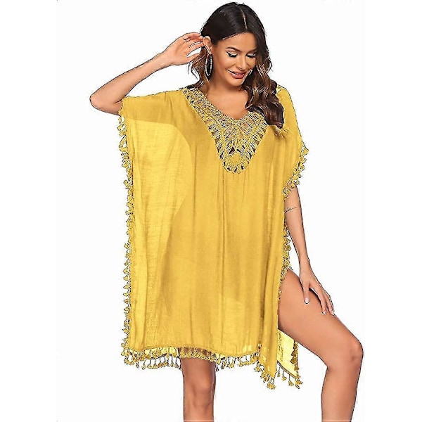 Uimapuku Peite Naisten Uimapuku Mekko Plus Koko Seksikäs Bikini Ranta Tunika Toppi Kesä B golden Yellow L