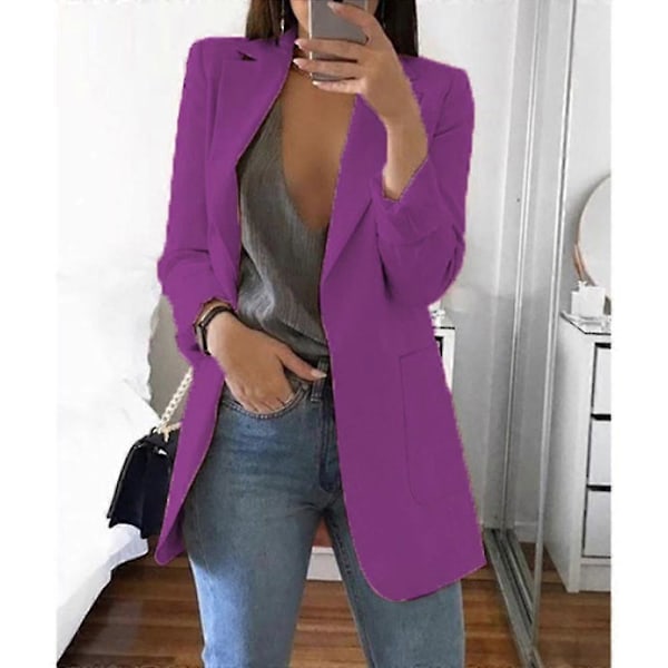 Kavaj för damer, arbets- och kontorskavaj, ledig långärmad ytterkläder, höftlång Purple 4XL