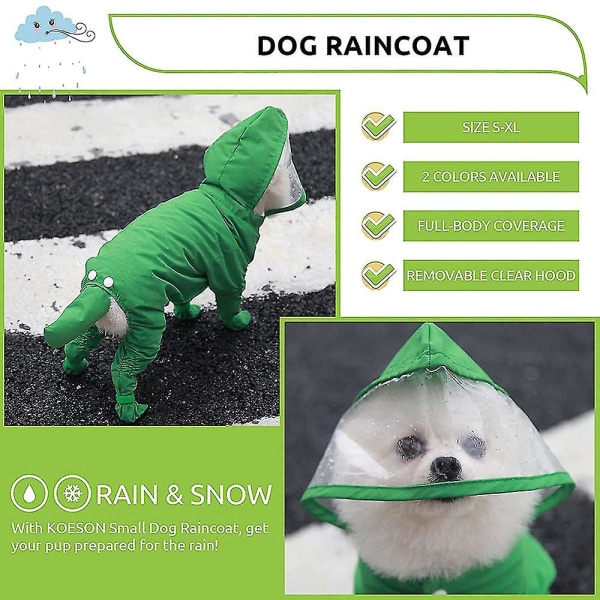 Regnkappa för valp med huva, vattentät hundponcho, lätt hundjacka Pink L