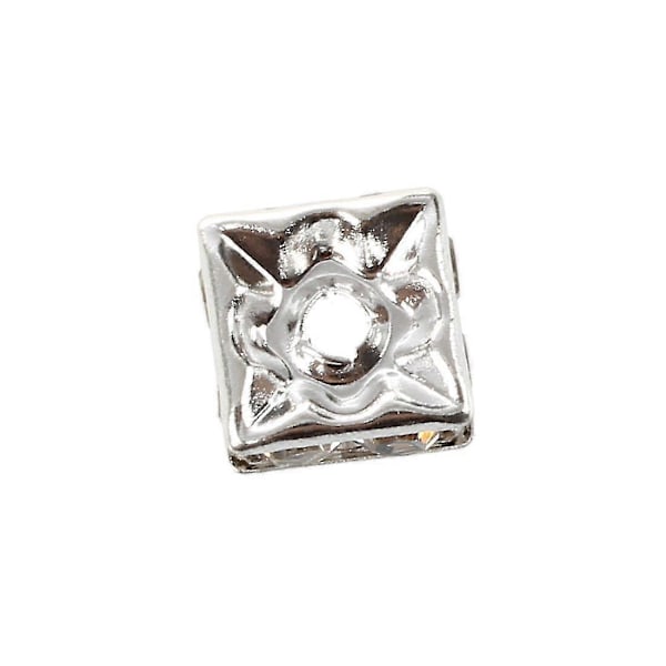 50 Sølvfargede Firkantede Rhinestone Rondelle Spacer Perler 8mm Hot
